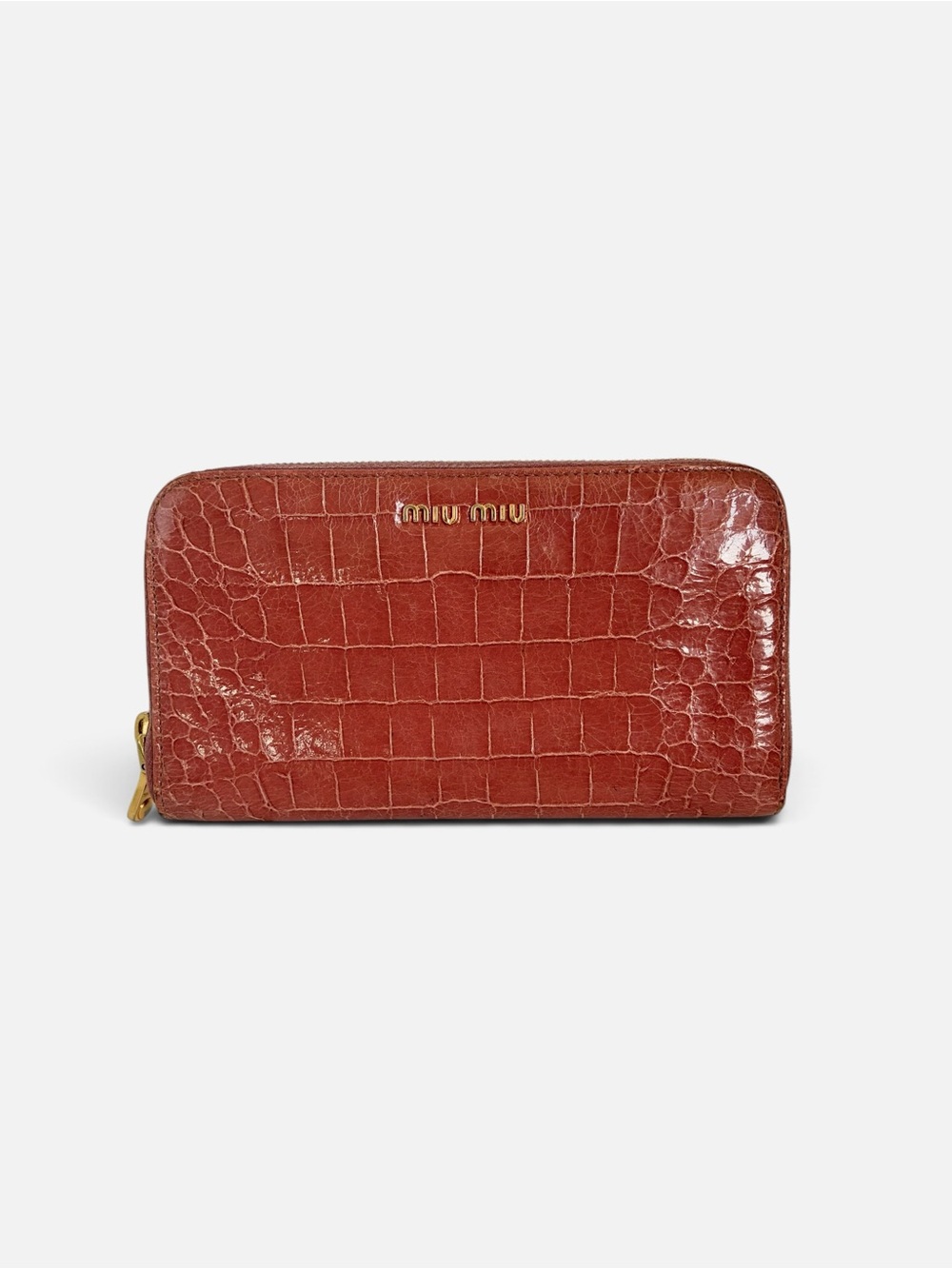 Miu Miu Red Croc-Embossed Zip Wallet